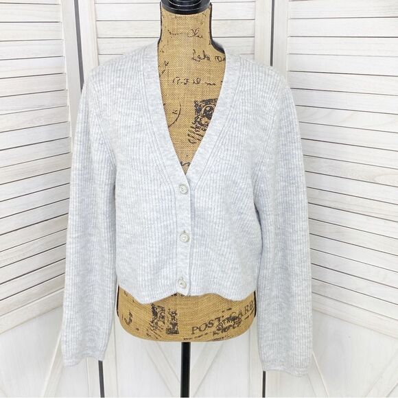 Gianni Bini Dani Cardigan Sweater Rhinestone Button Ribbed Gray Large - Picture 2 of 14